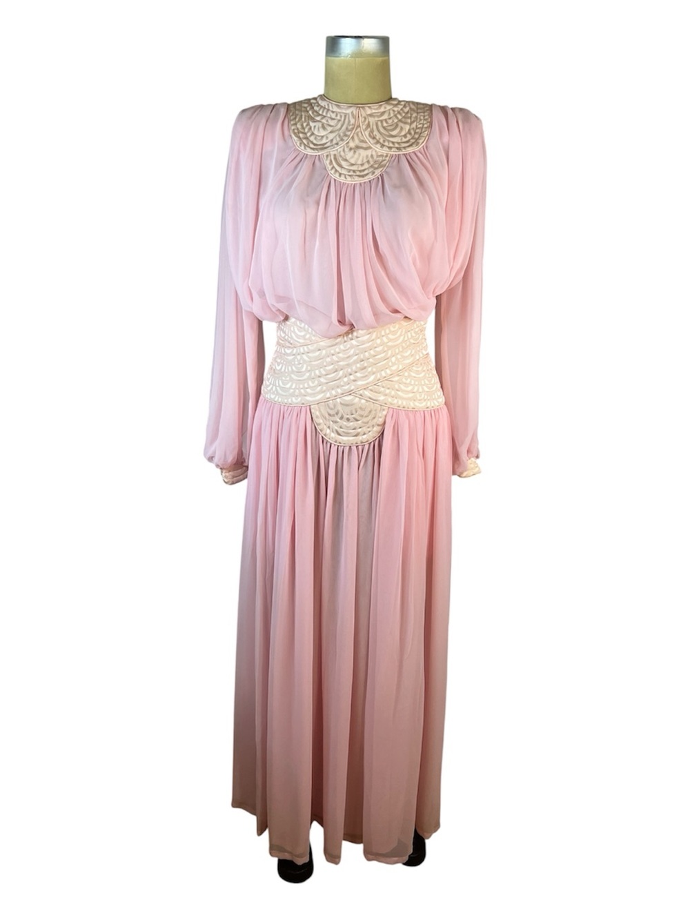 Pink Chiffon Wayne Clark Studio Vintage 80’s Long-Sleeve Maxi Skirt Suit Set